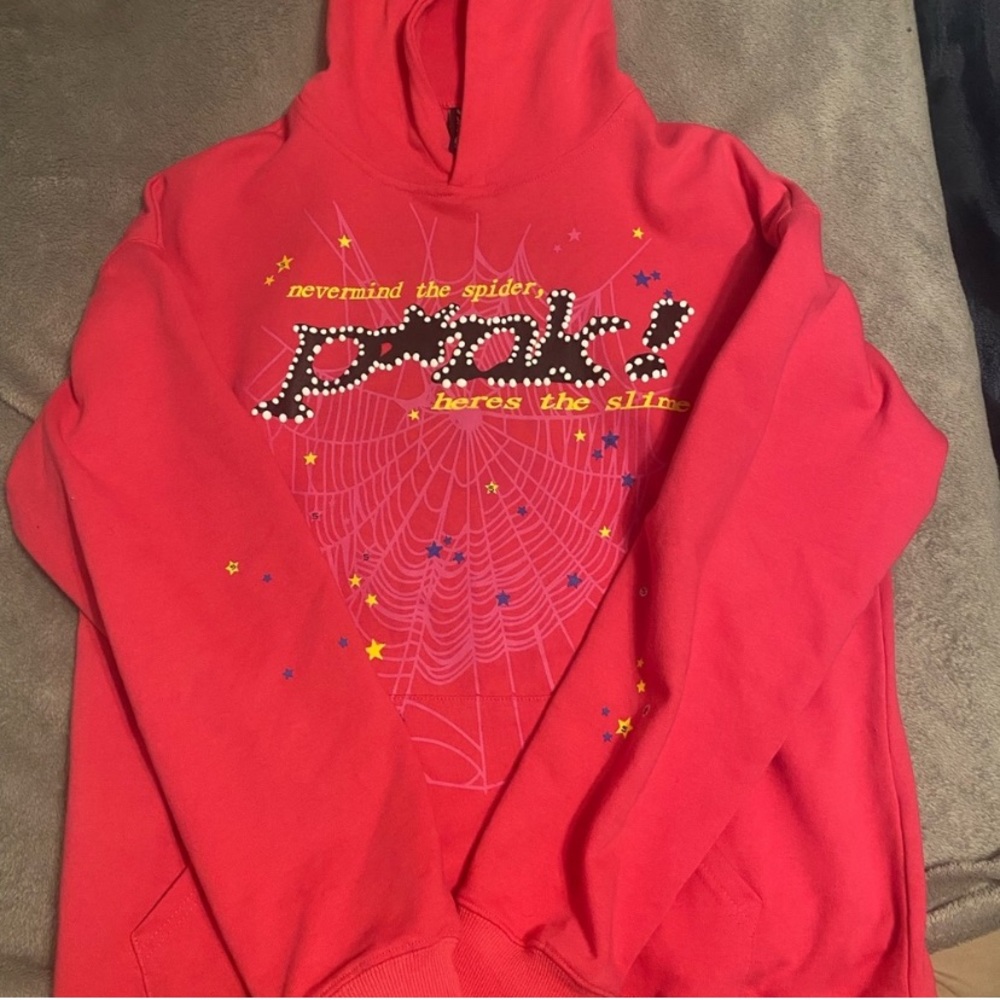 pink sp5der hoodie size M